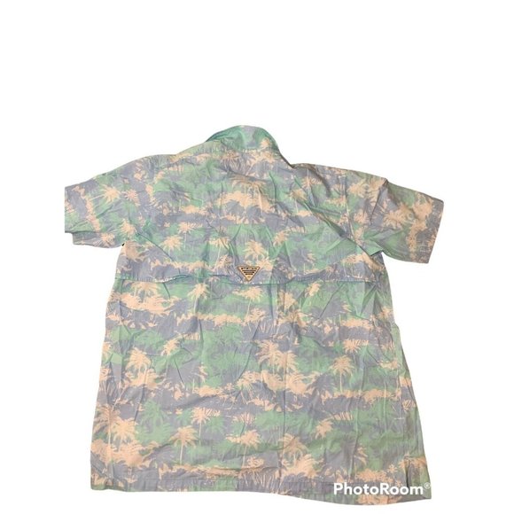 Columbia PFG Palm Tree Print Short Sleeve Vented Button Up Shirt Men's Size L - Picture 2 of 6